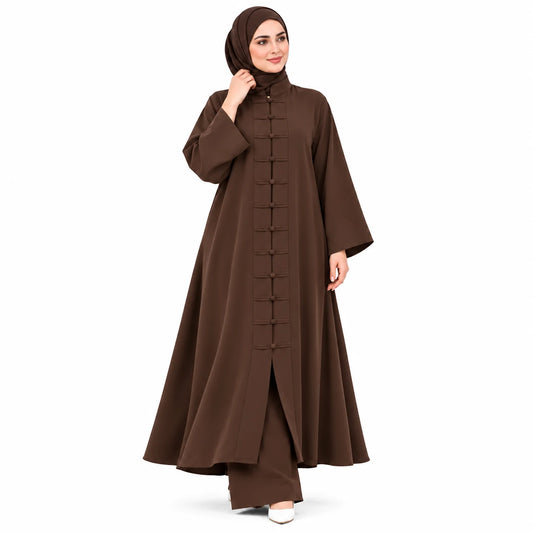 طقم عباية مع سروال من ثوب كريب روزا