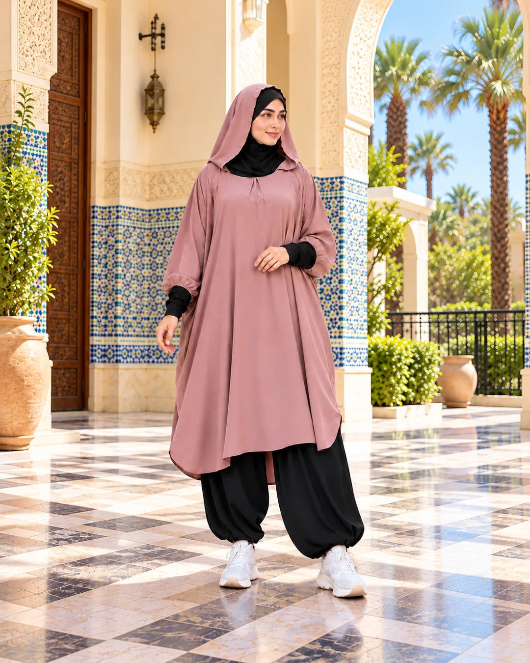 طقم خمار كريب قطعتين، إطلالة كاملة