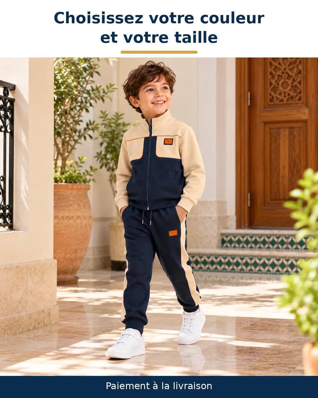 Ensemble Hermes porté, invitation à choisir la couleur et la taille