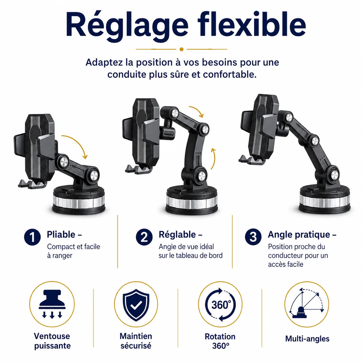 Différentes positions du support téléphone X-12