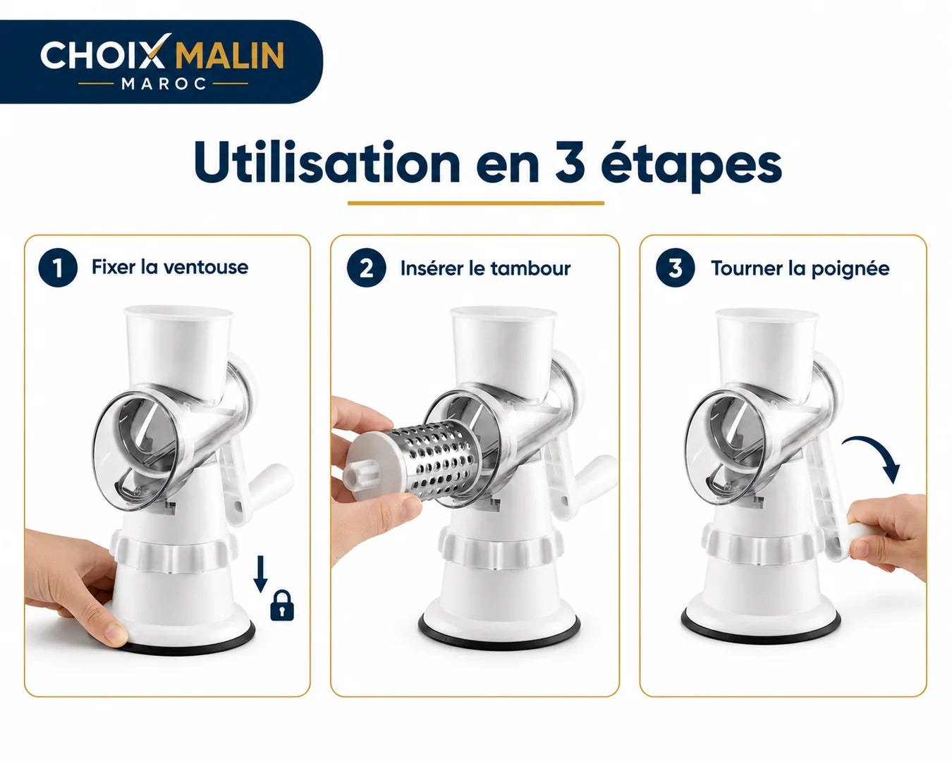 Utilisation de la râpe rotative en trois étapes