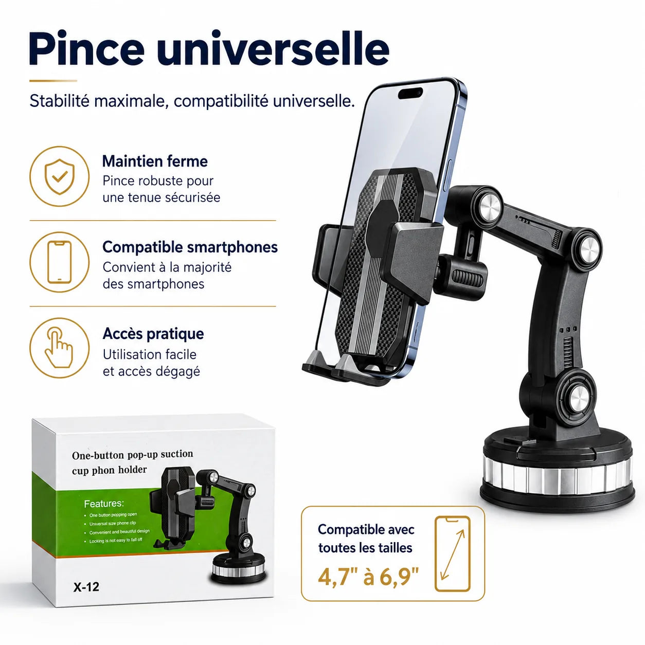 Pince ajustable du support téléphone X-12