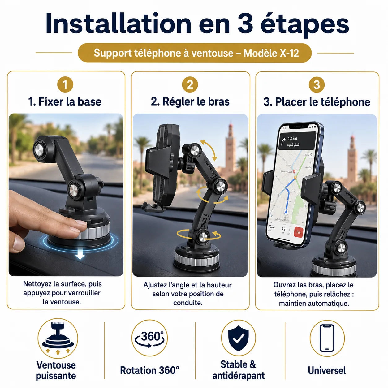 Installation du support téléphone X-12 en trois étapes