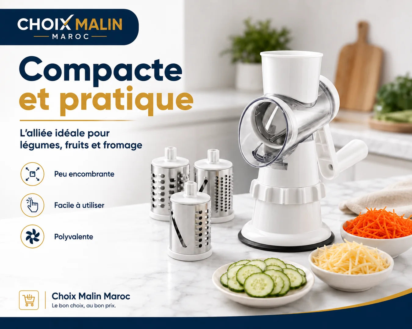 Râpe rotative compacte et pratique pour la cuisine