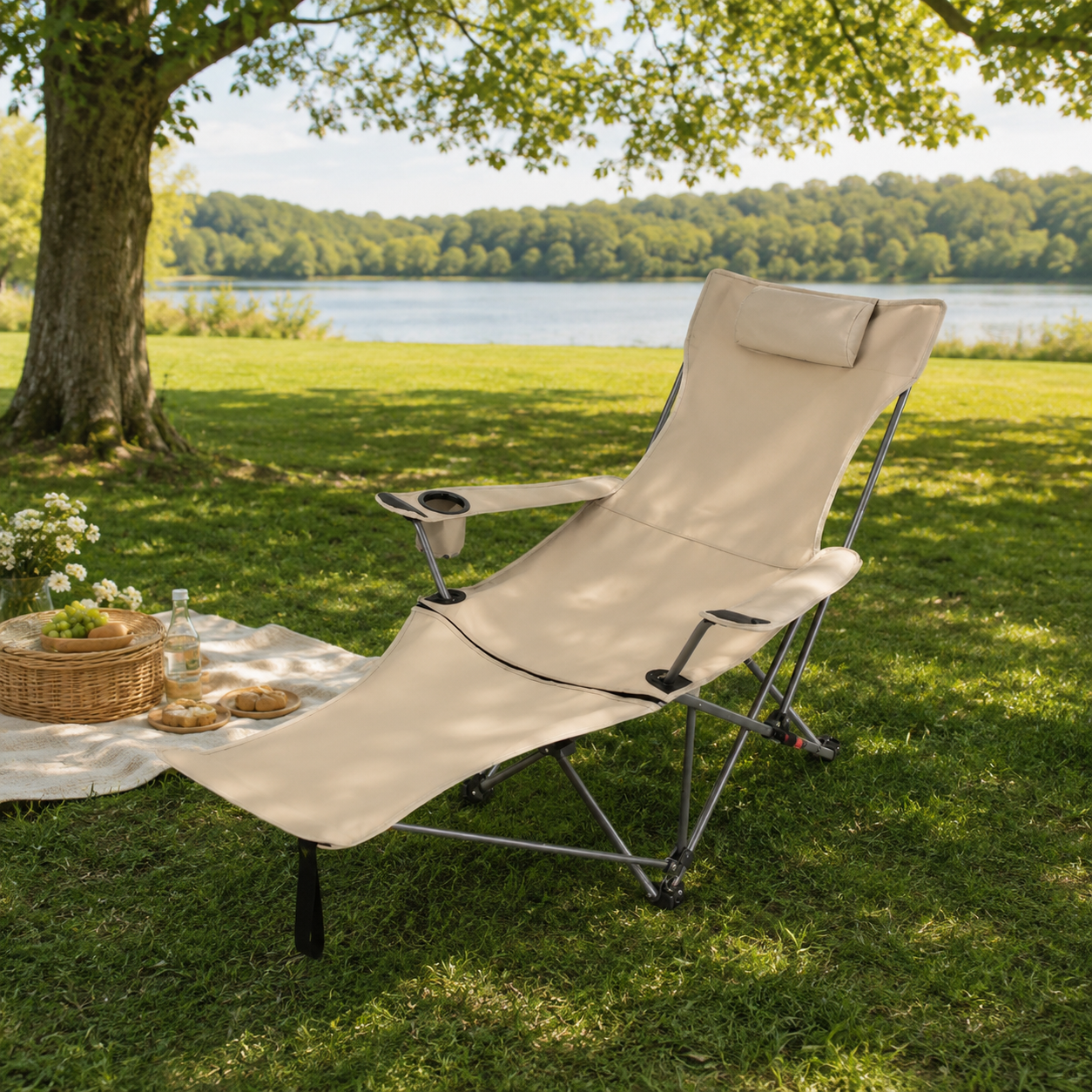 Chaise longue pliante - vue de profil complète
