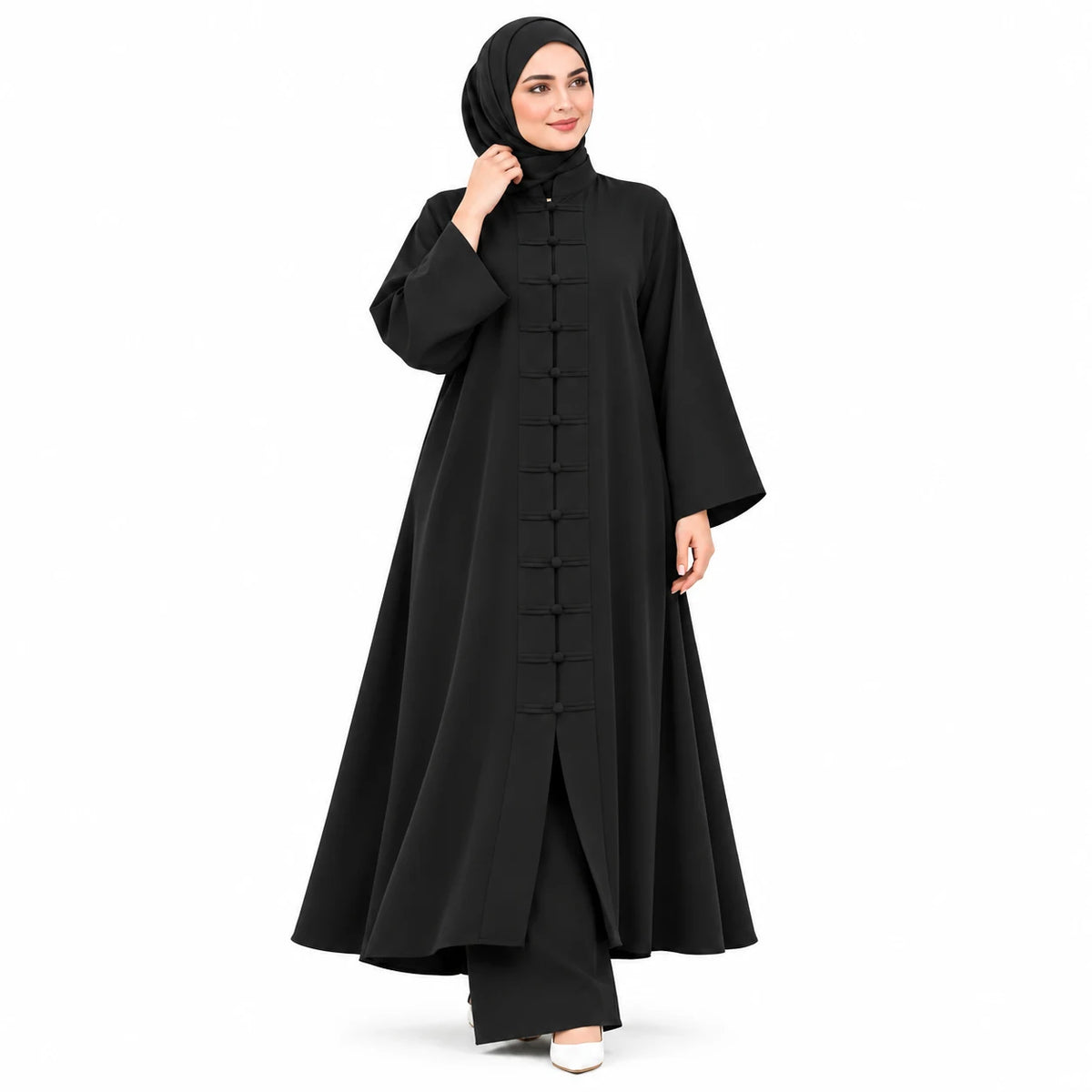 طقم عباية مع سروال من ثوب كريب روزا