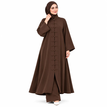 طقم عباية مع سروال من ثوب كريب روزا