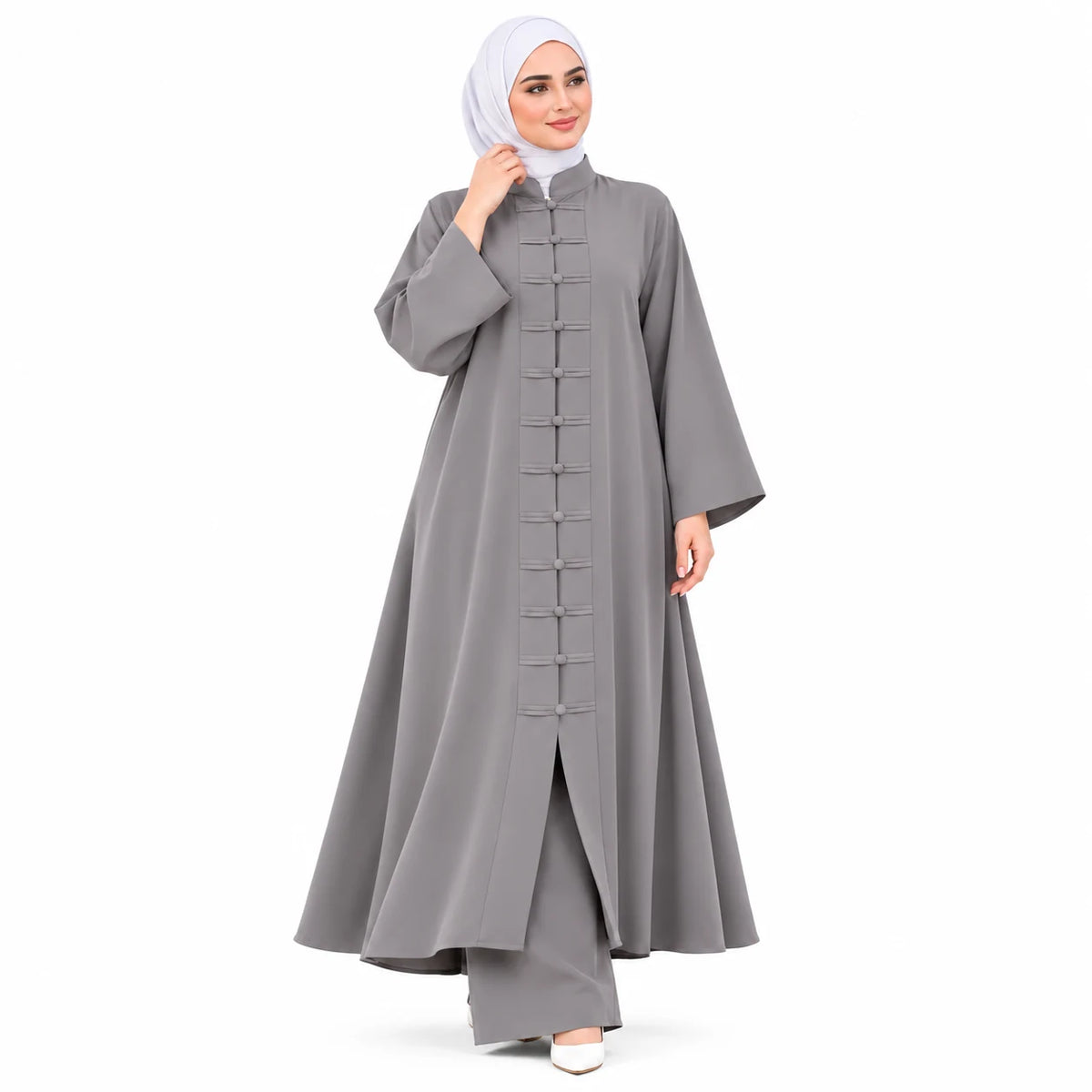 طقم عباية مع سروال من ثوب كريب روزا