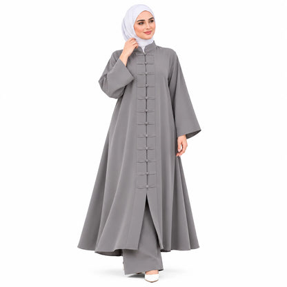 طقم عباية مع سروال من ثوب كريب روزا