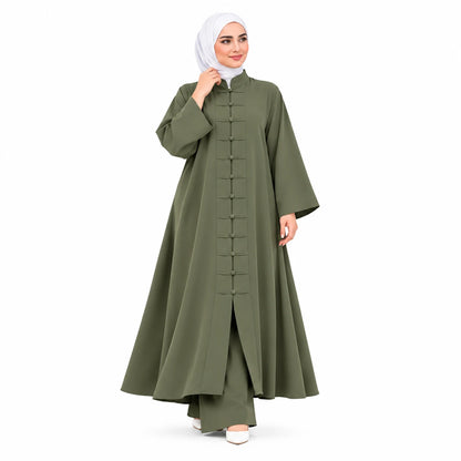 طقم عباية مع سروال من ثوب كريب روزا