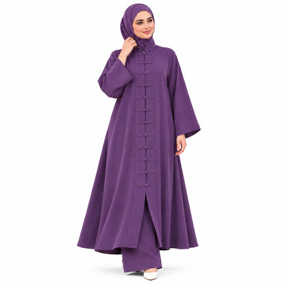 طقم عباية مع سروال من ثوب كريب روزا