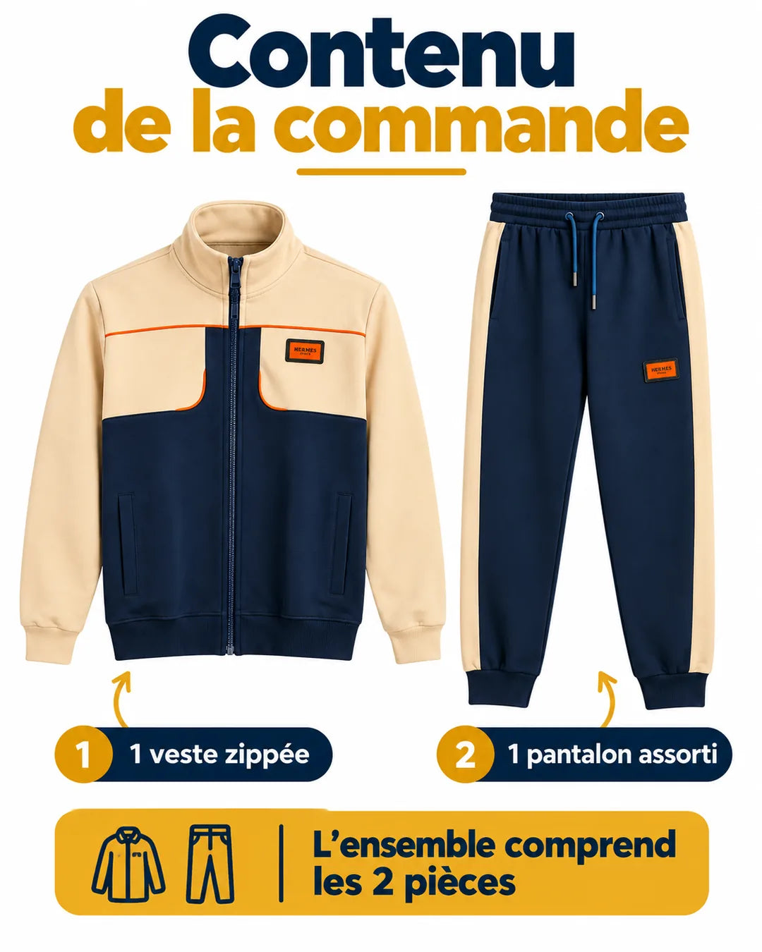 Les deux pièces comprises dans la commande : veste et pantalon