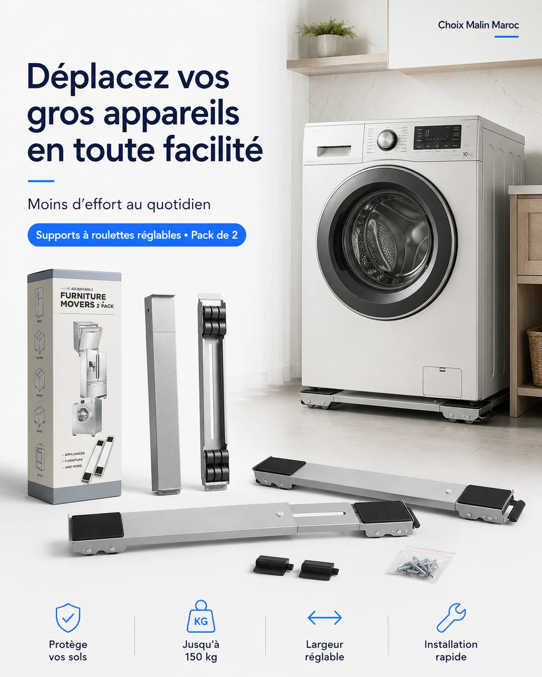 Supports à roulettes réglables pour gros appareils