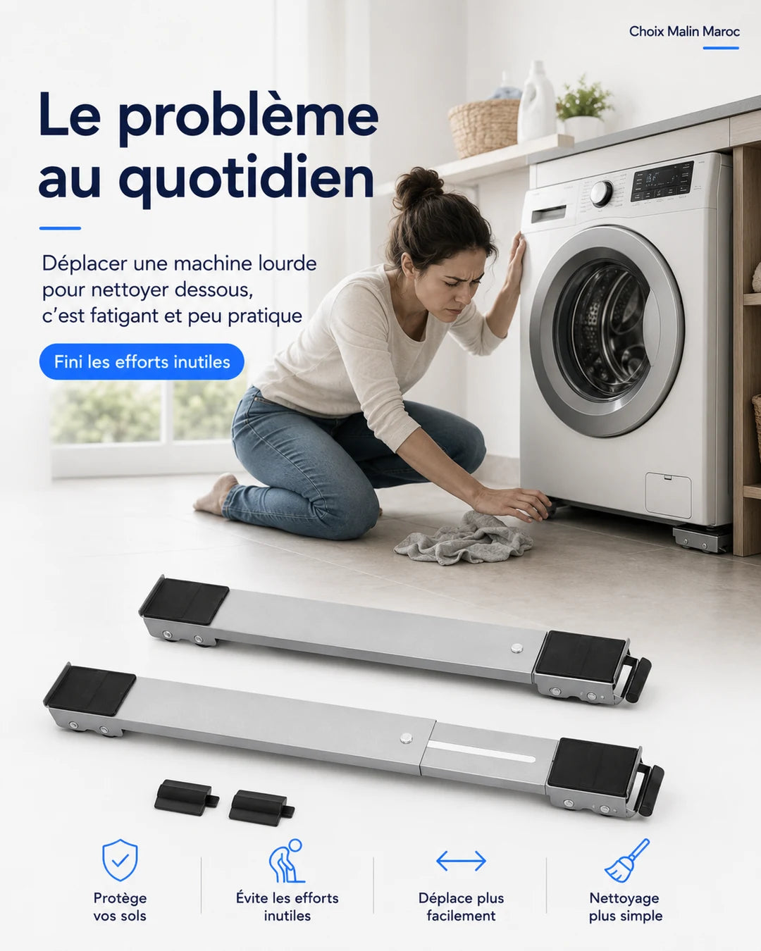 Difficulté de nettoyer sous une machine lourde