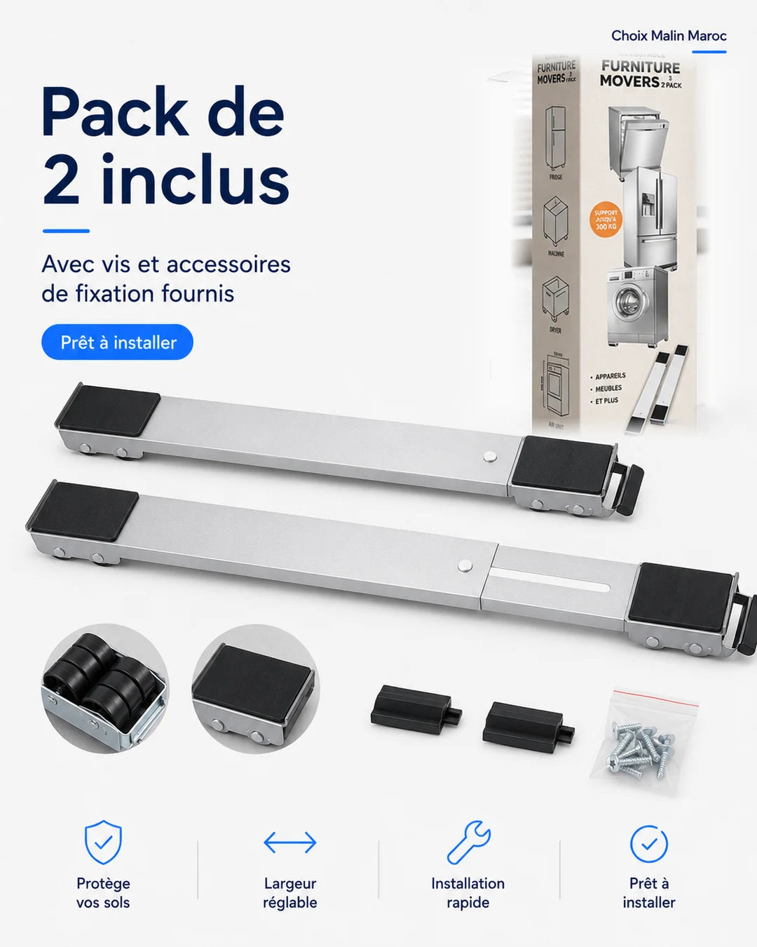 Pack de deux supports à roulettes avec accessoires