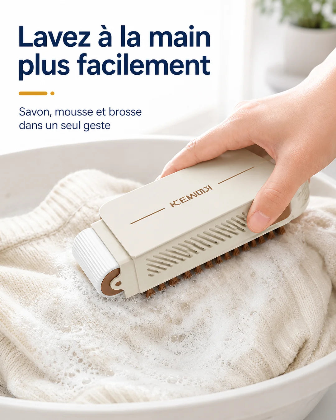 Brosse à savon 3-en-1 KEMOQI utilisée pour le lavage manuel
