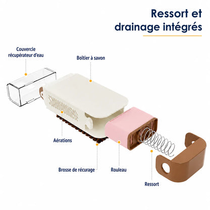 Boîte à savon 3-en-1 avec rouleau et brosse intégrée