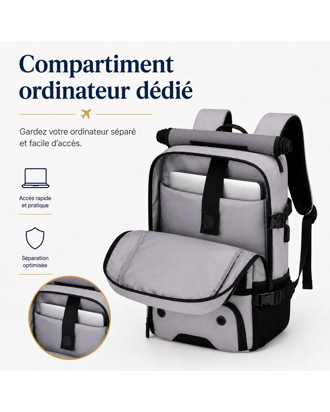 Compartiment rembourré dédié à l'ordinateur dans le sac P08