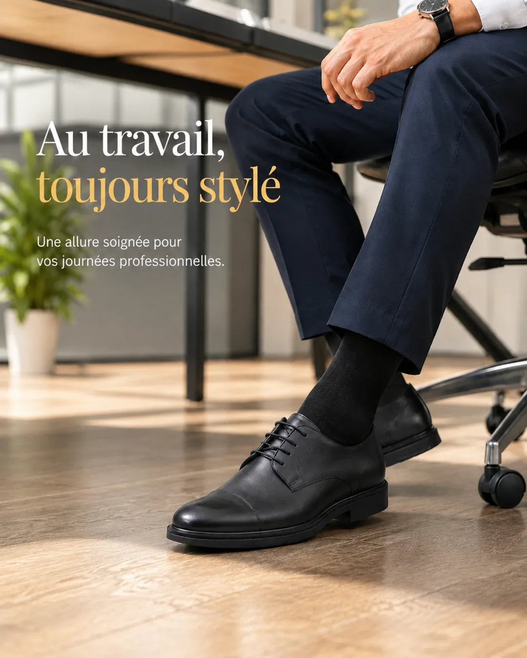 Chaussure en cuir élégante portée dans un contexte de travail