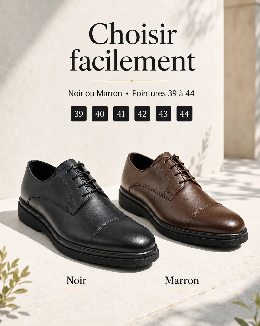 Choisir facilement la couleur et la pointure de la Chaussure Cuir Élégante