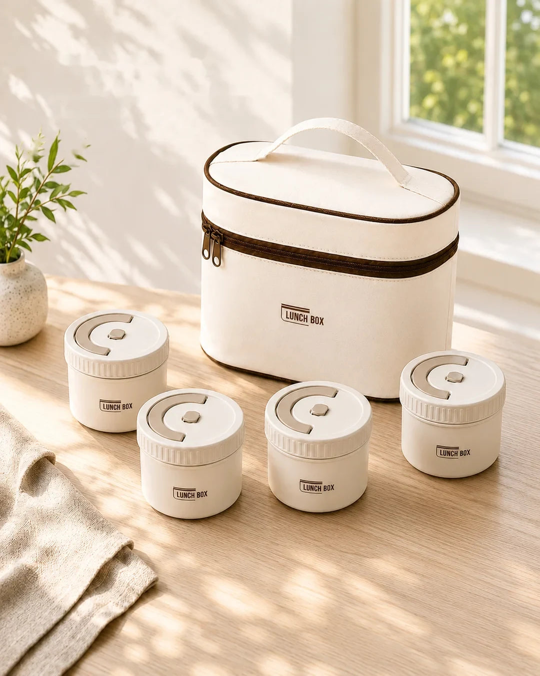 Contenu du set Lunch Box avec quatre boîtes, quatre couvercles et sac